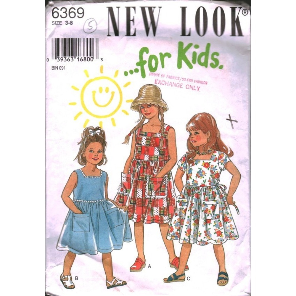 New Look 6369 Kids Girls Dress Sewing Pattern Size 3-5 Pockets Sun‎ Dress CUT